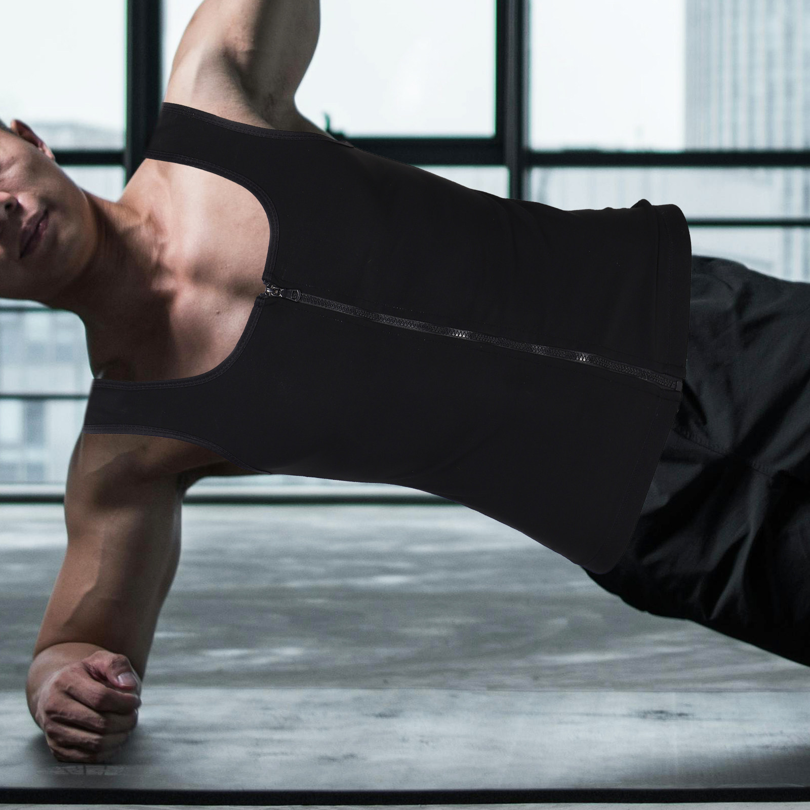 Yoga Fitness Top - 남성용 스웨트 베스트 지퍼업 컴프레션 운동복