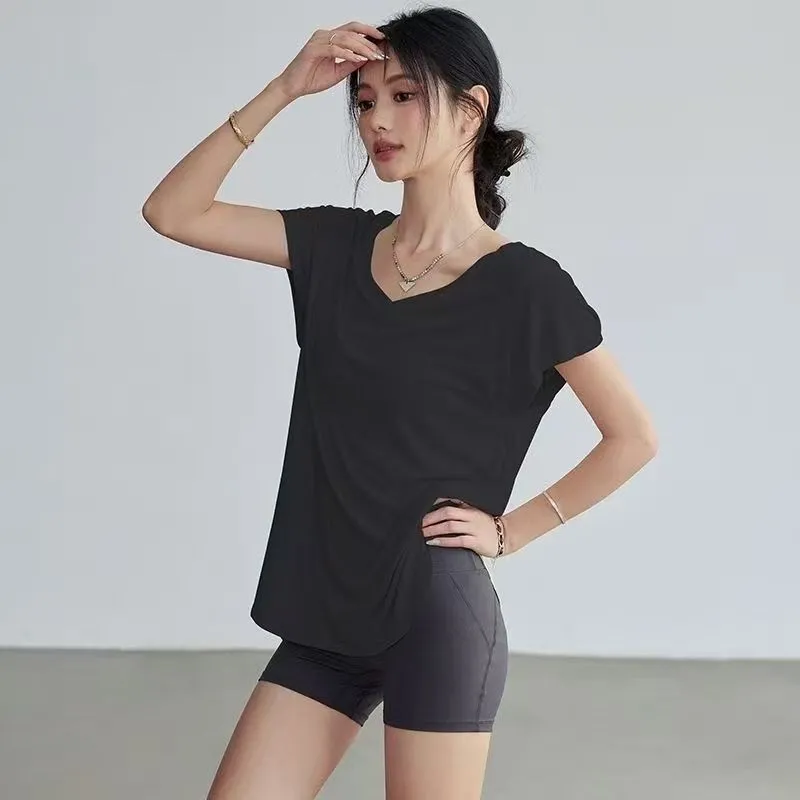여성용 슬리밍 라운드넥 요가 티셔츠 반팔 스트레치 피트 - Yoga Fitness Top 리뷰 및 가격